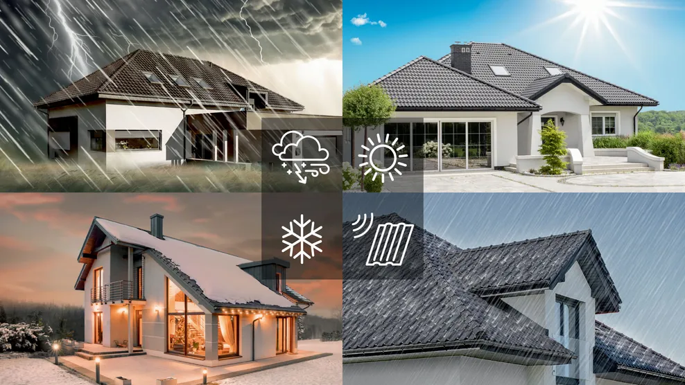 Dakstiņu priekšrocības dažādos laikapstākļos ilustratīvs foto